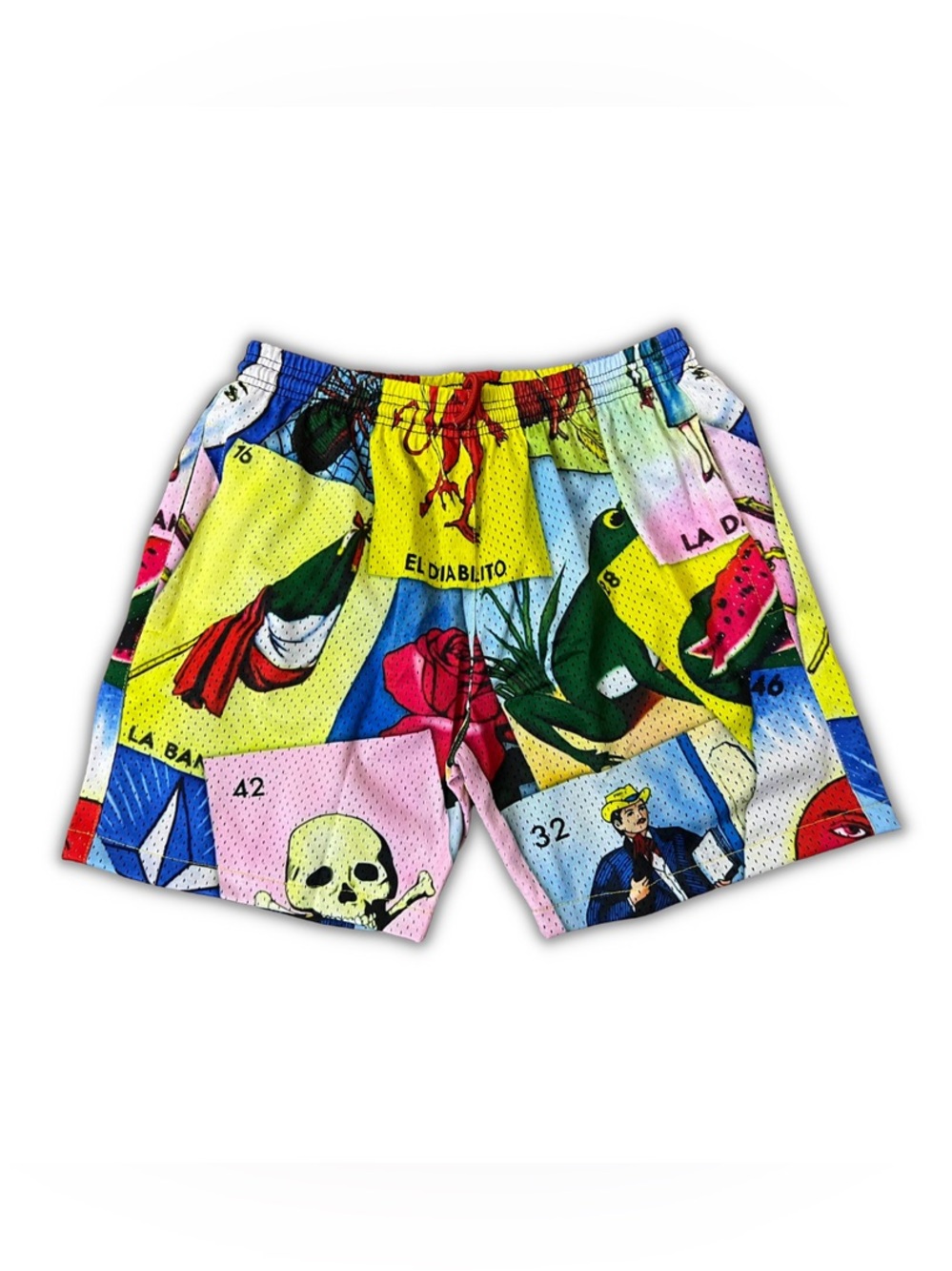 All Pesos No Besos Lotería Shorts Men’s Large Mesh Mexican Bingo Graphic